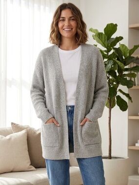 Calvin Klein Jeans Heather Gray Ribbed Open Cardigan